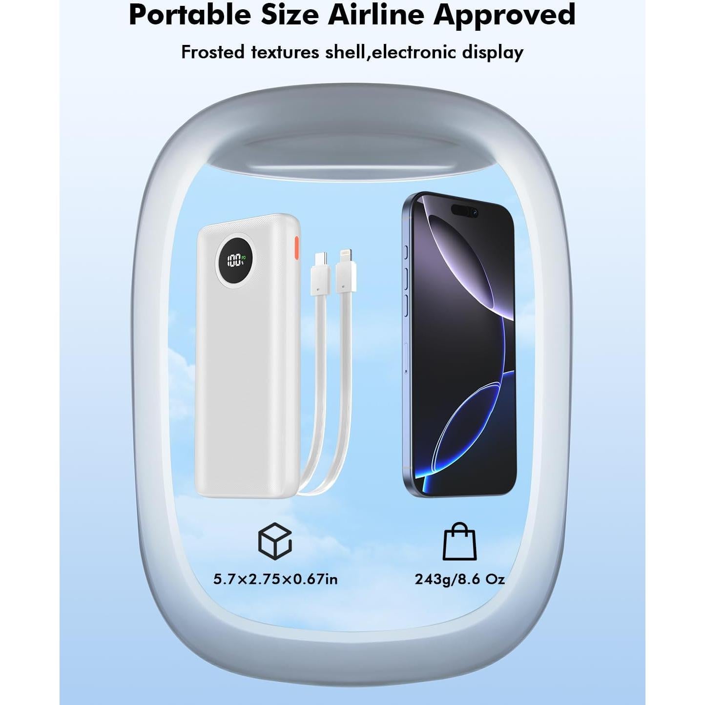 Cargador Portátil 10000mAh 22.5W PD con Cables Integrados