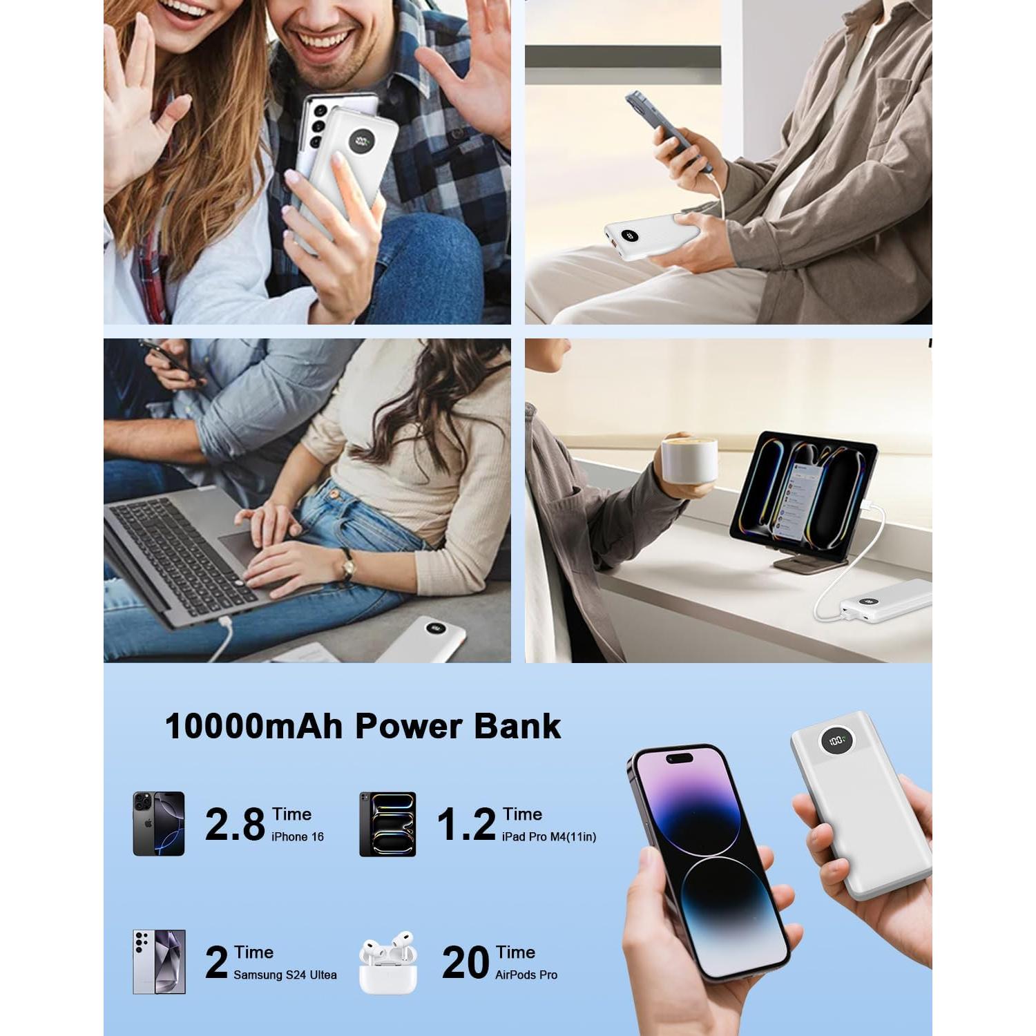 Cargador Portátil 10000mAh 22.5W PD con Cables Integrados