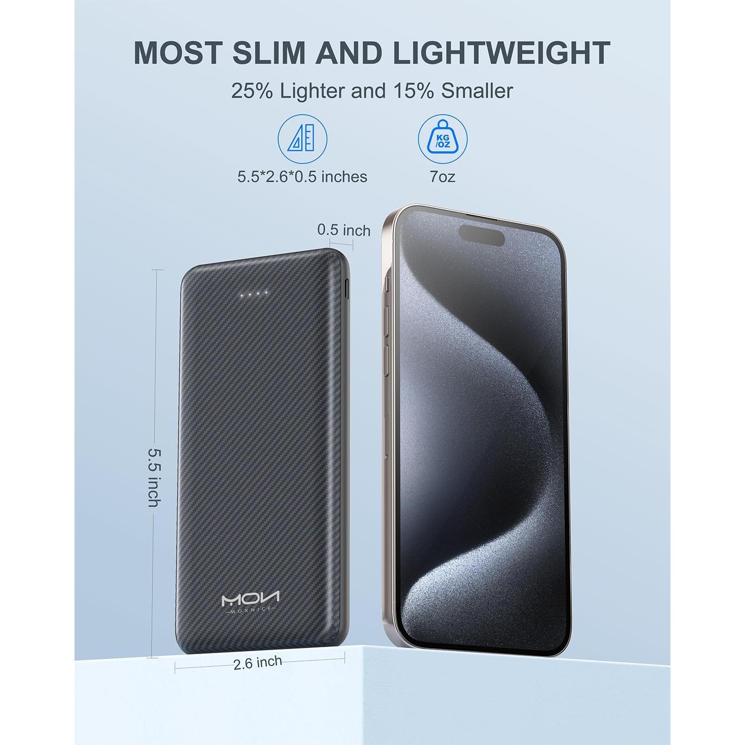 Cargador Portátil MOXNICE N001 10000mAh USB-C Slim Negro