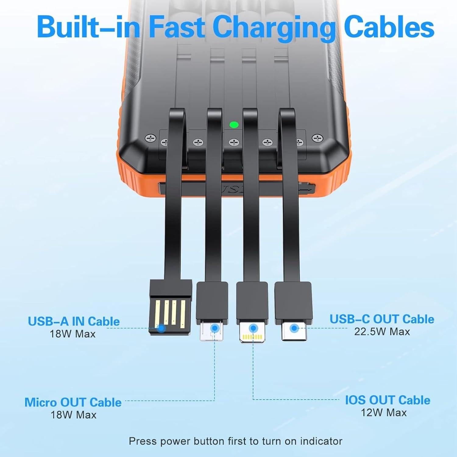 Cargador Solar Inalámbrico Power Bank 52800mAh 22.5W Naranja