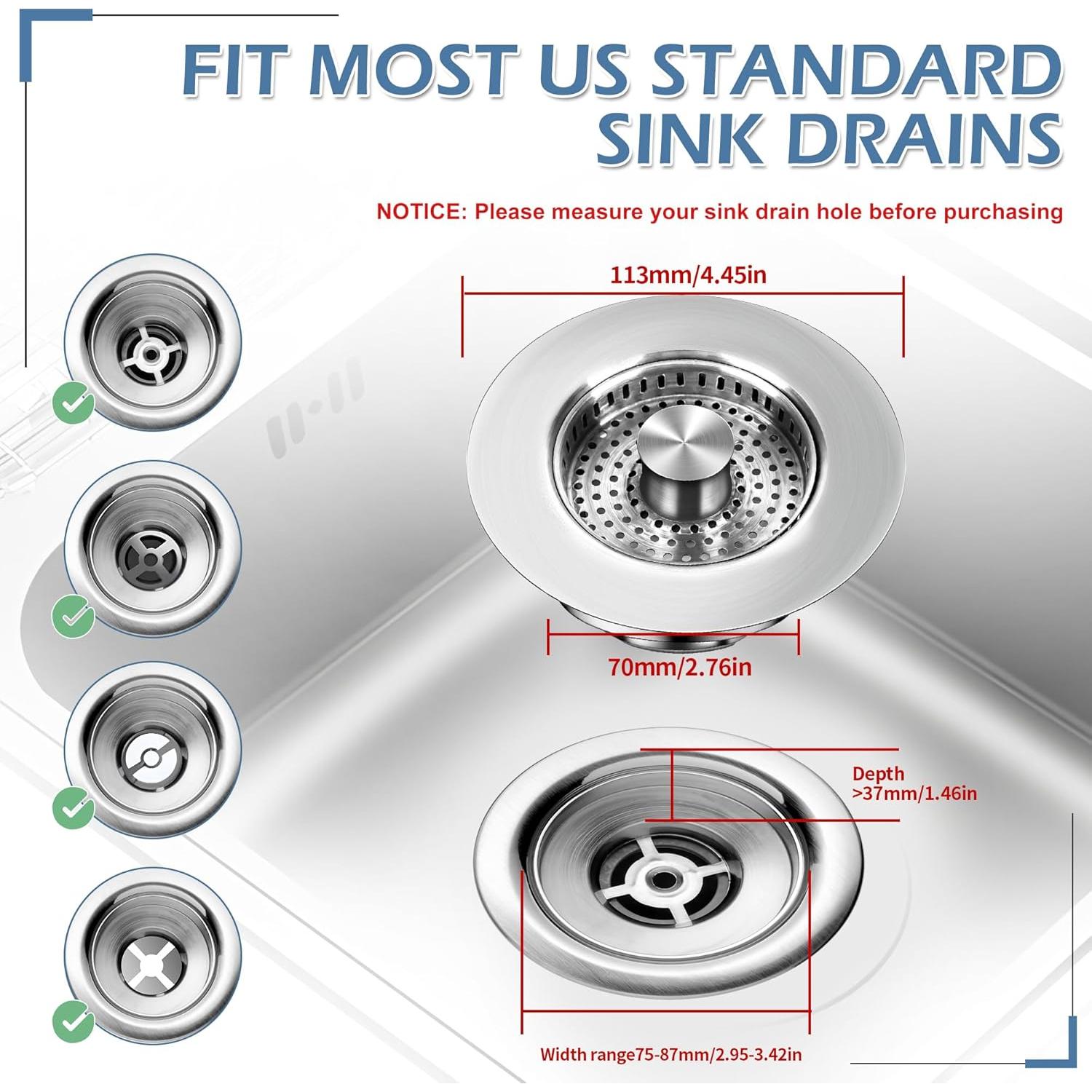 Colador de desagüe 3 en 1 Buowinixi acero inoxidable 304