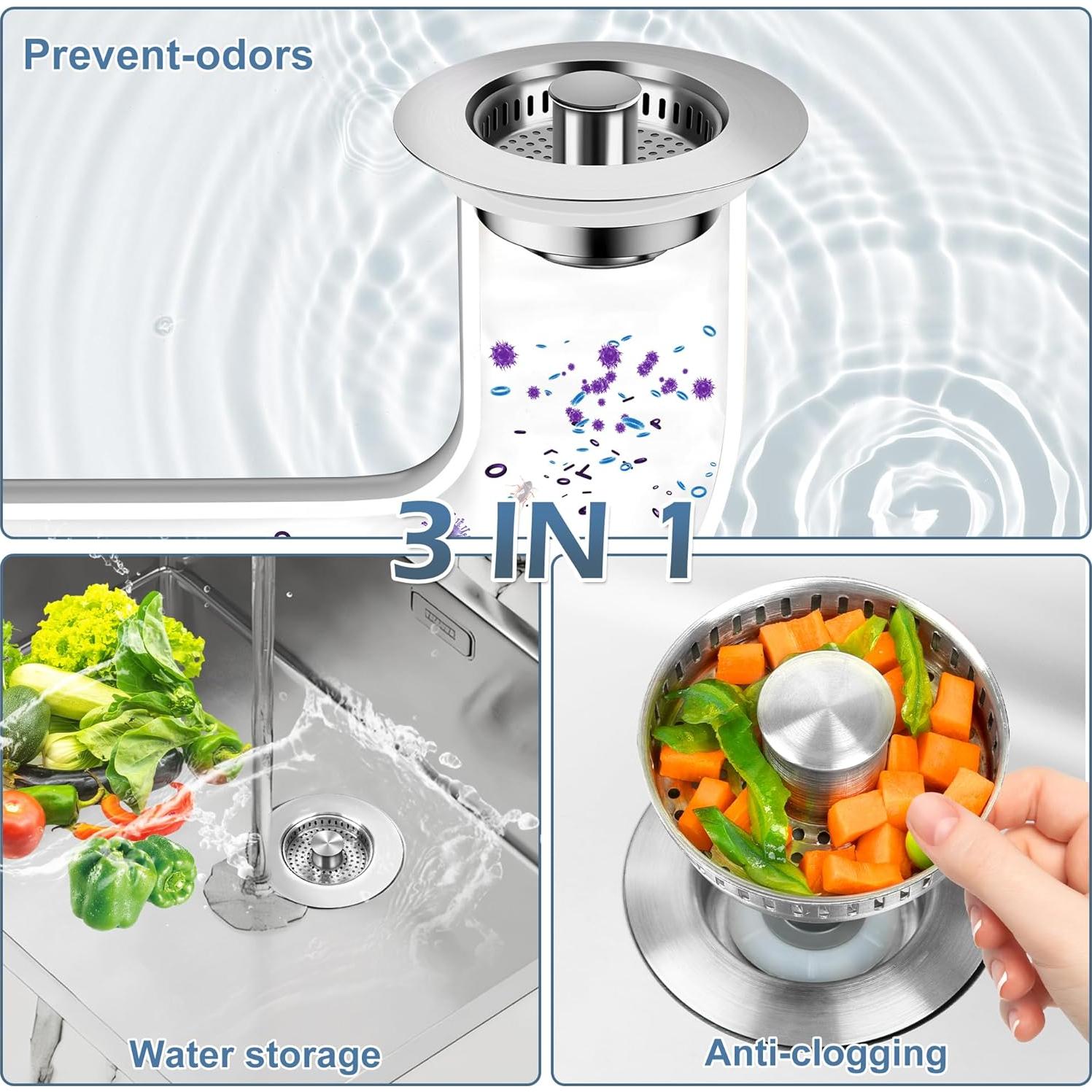 Colador de desagüe 3 en 1 Buowinixi acero inoxidable 304