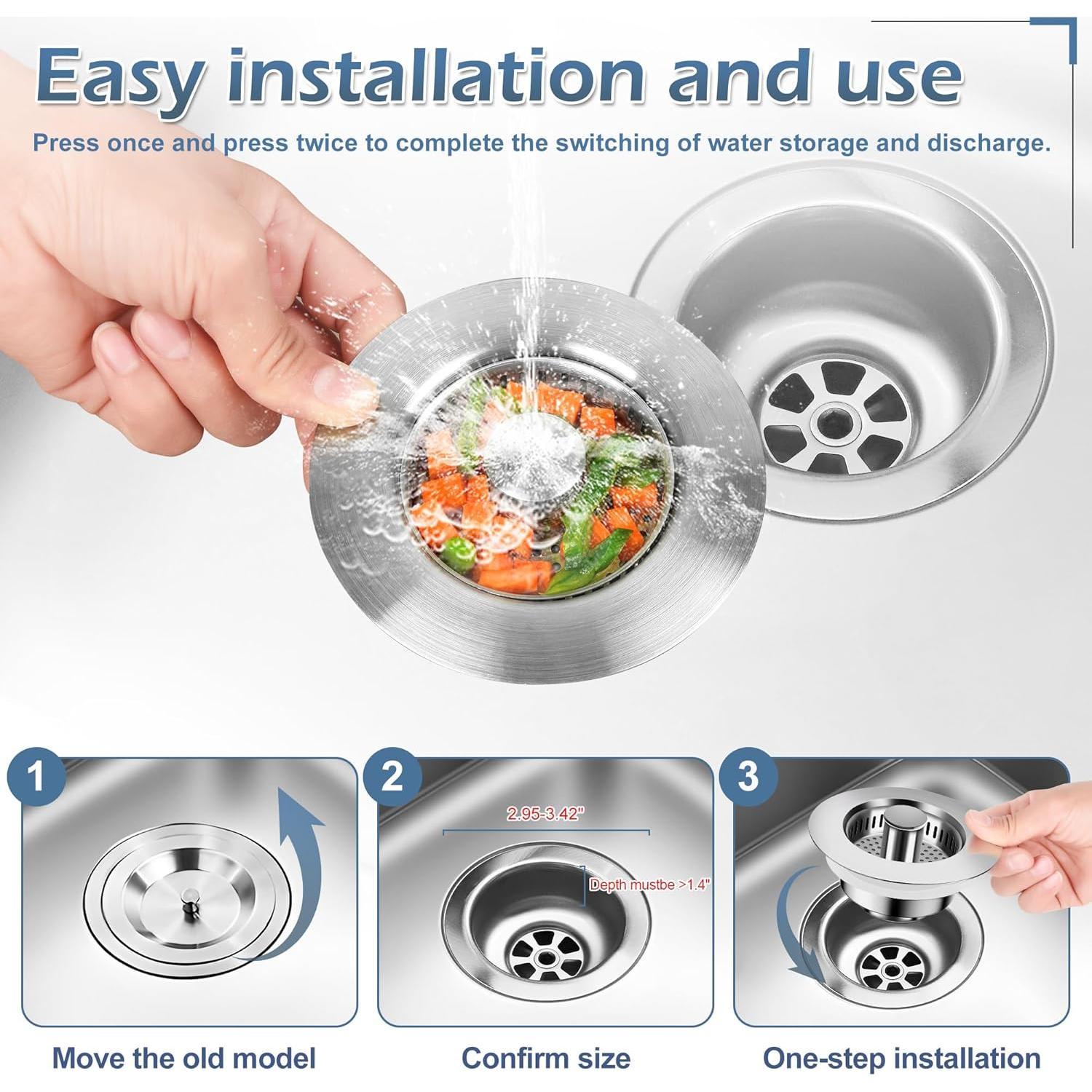 Colador de desagüe 3 en 1 Buowinixi acero inoxidable 304