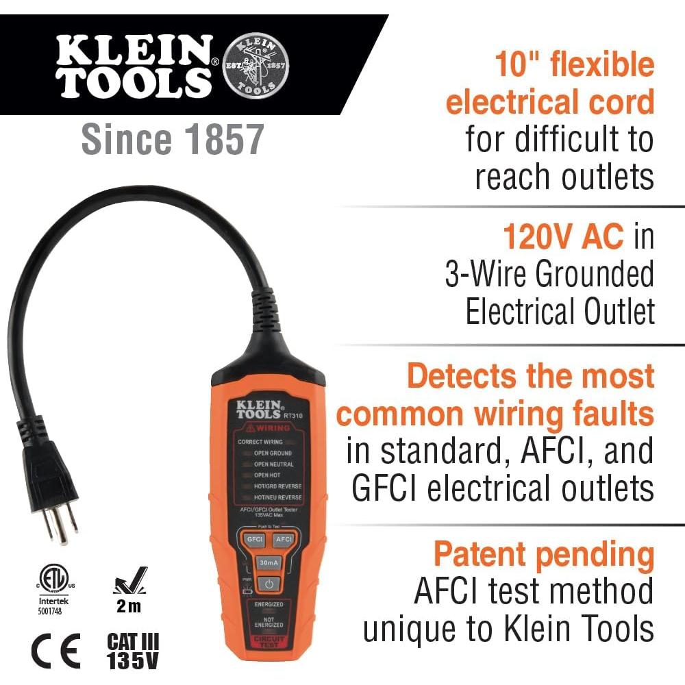 Probador de Enchufes Klein Tools RT310 GFCI AFCI 120V