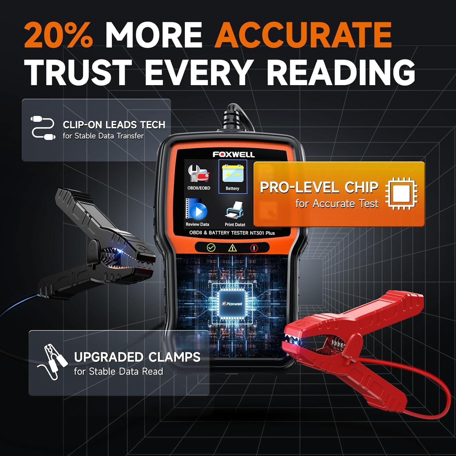 Escáner OBD2 y Probador de Batería FOXWELL NT301 Plus 12V