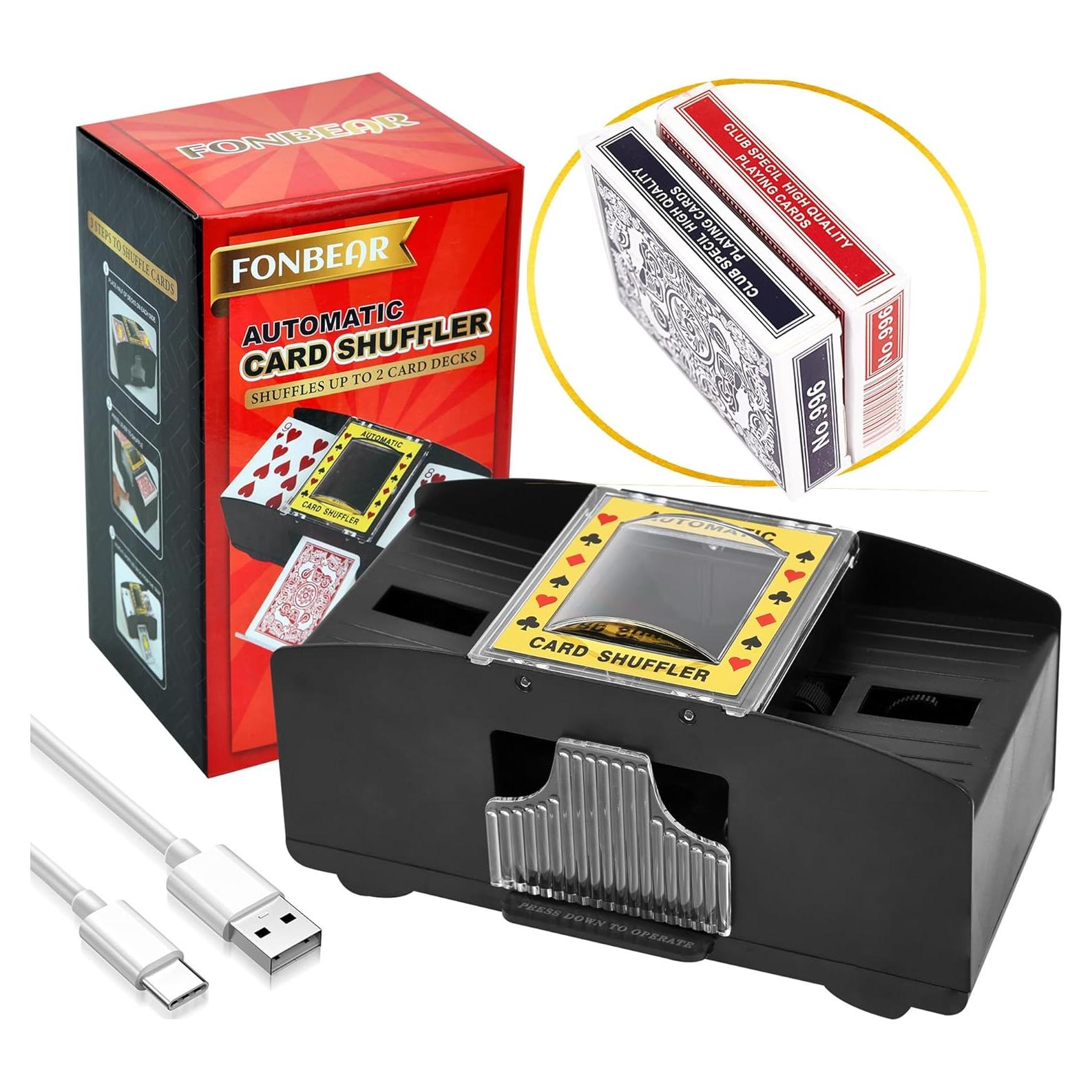 Barajador Eléctrico de Cartas FONBEAR 2 Barajas USB - Ideal para Juegos