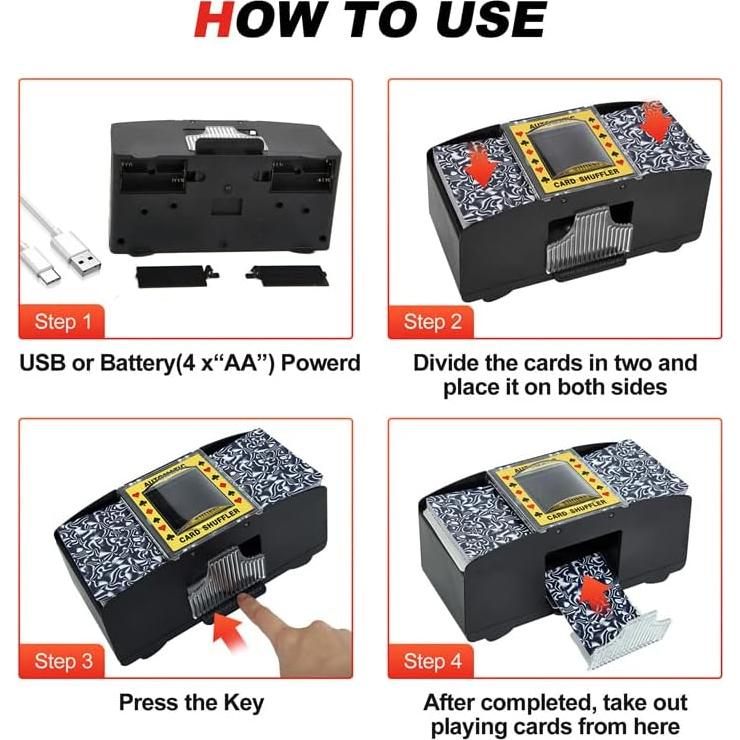 Barajador Eléctrico de Cartas FONBEAR 2 Barajas USB - Ideal para Juegos