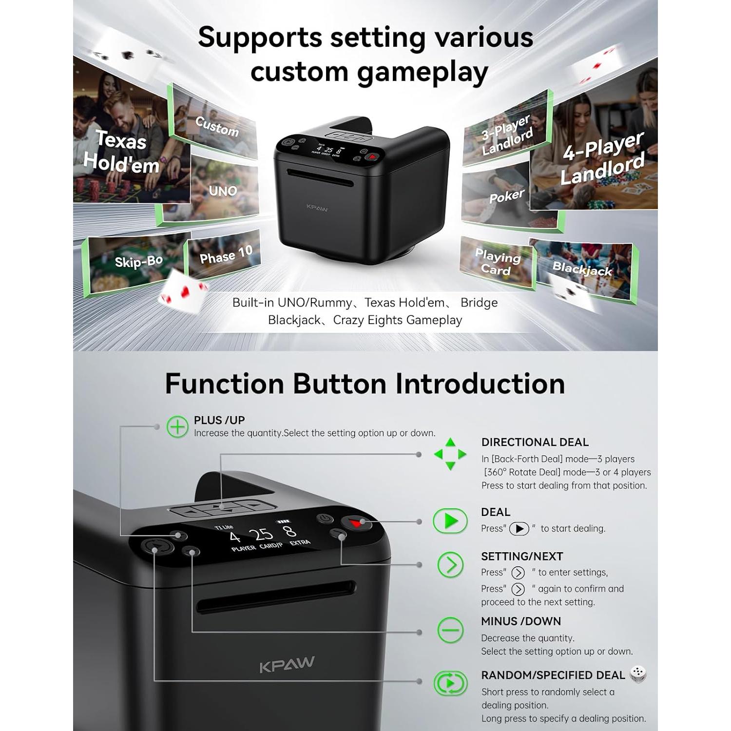 Distribuidor Automático de Cartas KPAW Negro 3 Barajas USB