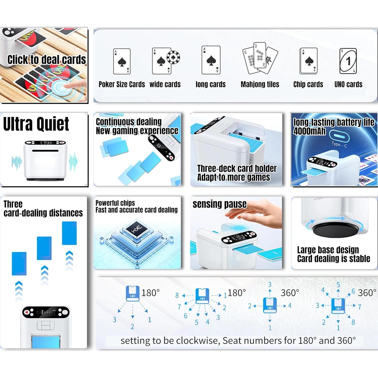Máquina Distribuidora de Cartas Automática CUIYKAI T1, 3 Barajas, Modo Texas Hold'em