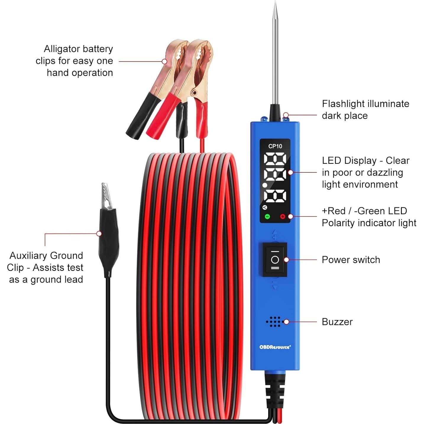 Probador de Circuito OBDResource CP10 12V-24V con Pantalla LCD