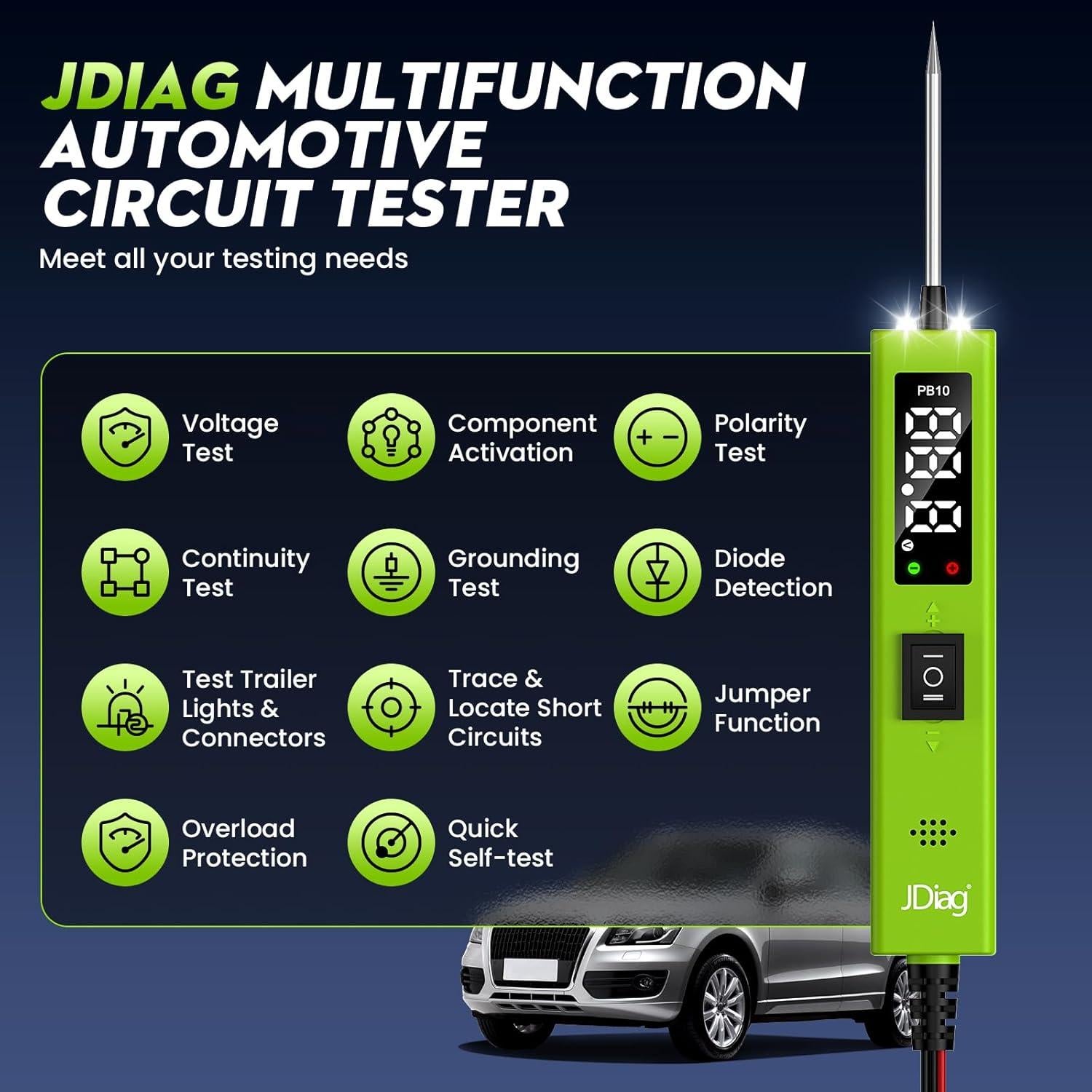 Probador de Circuitos Automotriz JDIAG PB10 0-80V Continuidad