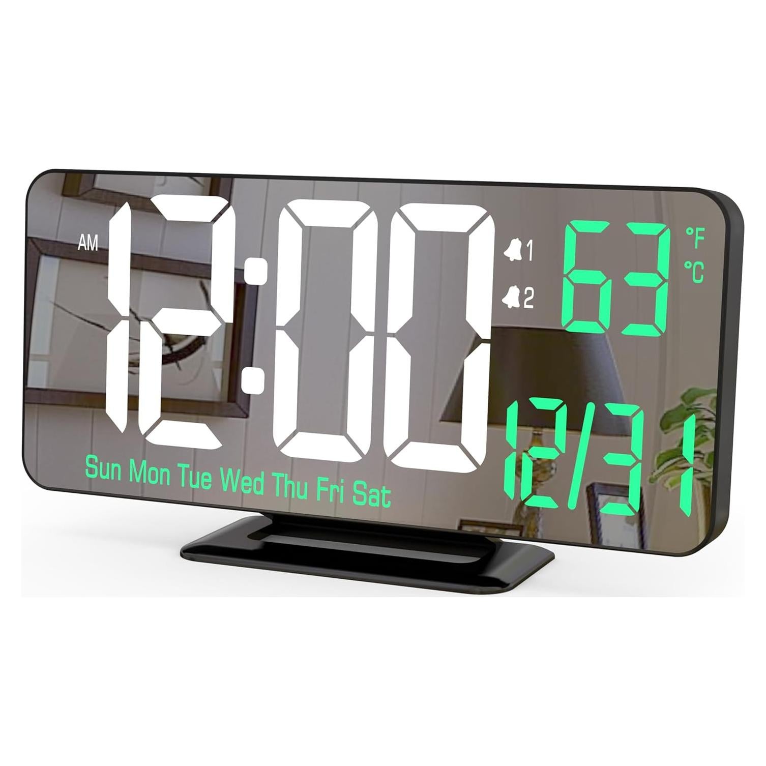 Reloj de Mesa Digital KOSUMOSU 17cm Negro con Alarma Doble