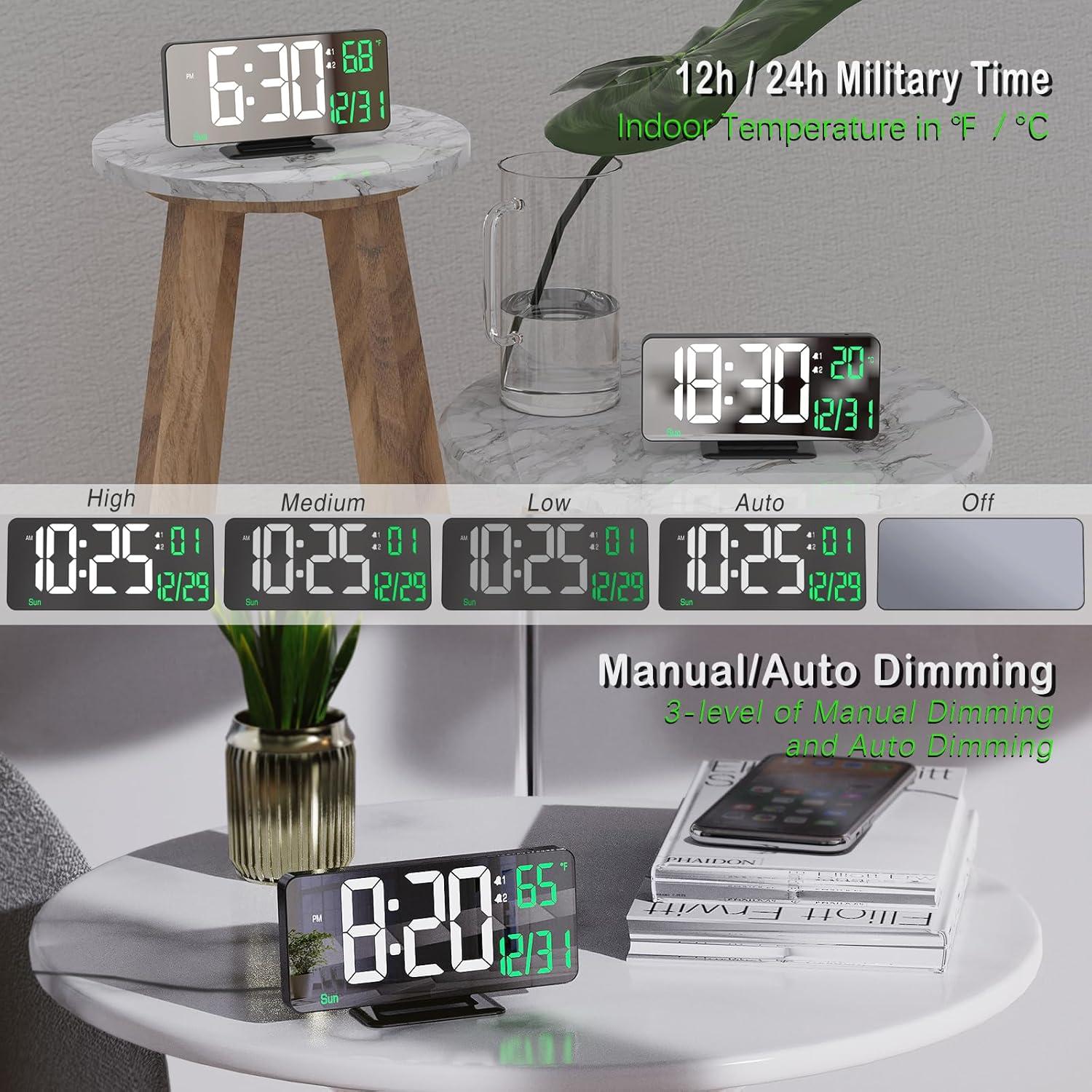 Reloj de Mesa Digital KOSUMOSU 17cm Negro con Alarma Doble