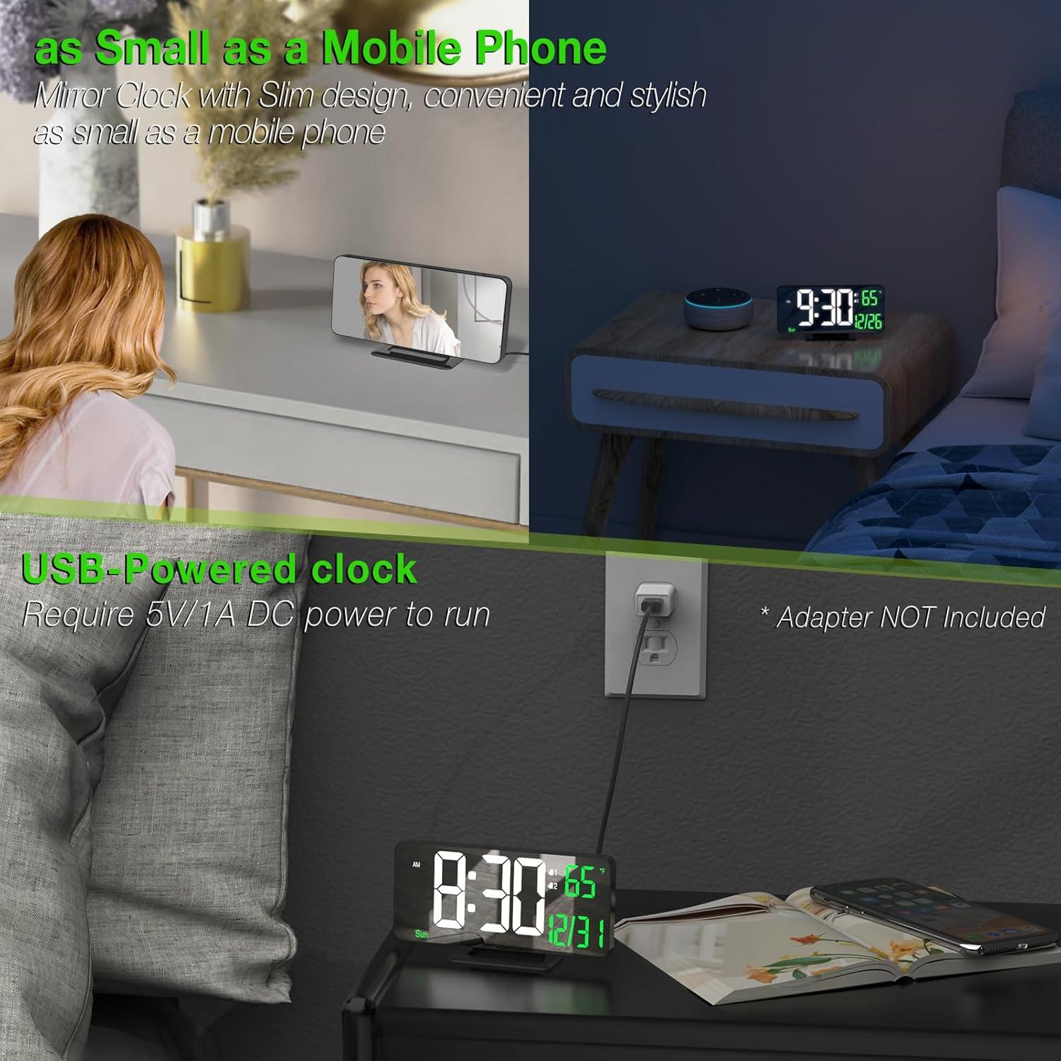 Reloj de Mesa Digital KOSUMOSU 17cm Negro con Alarma Doble