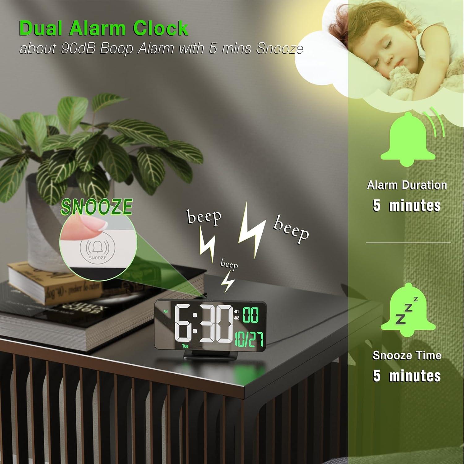 Reloj de Mesa Digital KOSUMOSU 17cm Negro con Alarma Doble