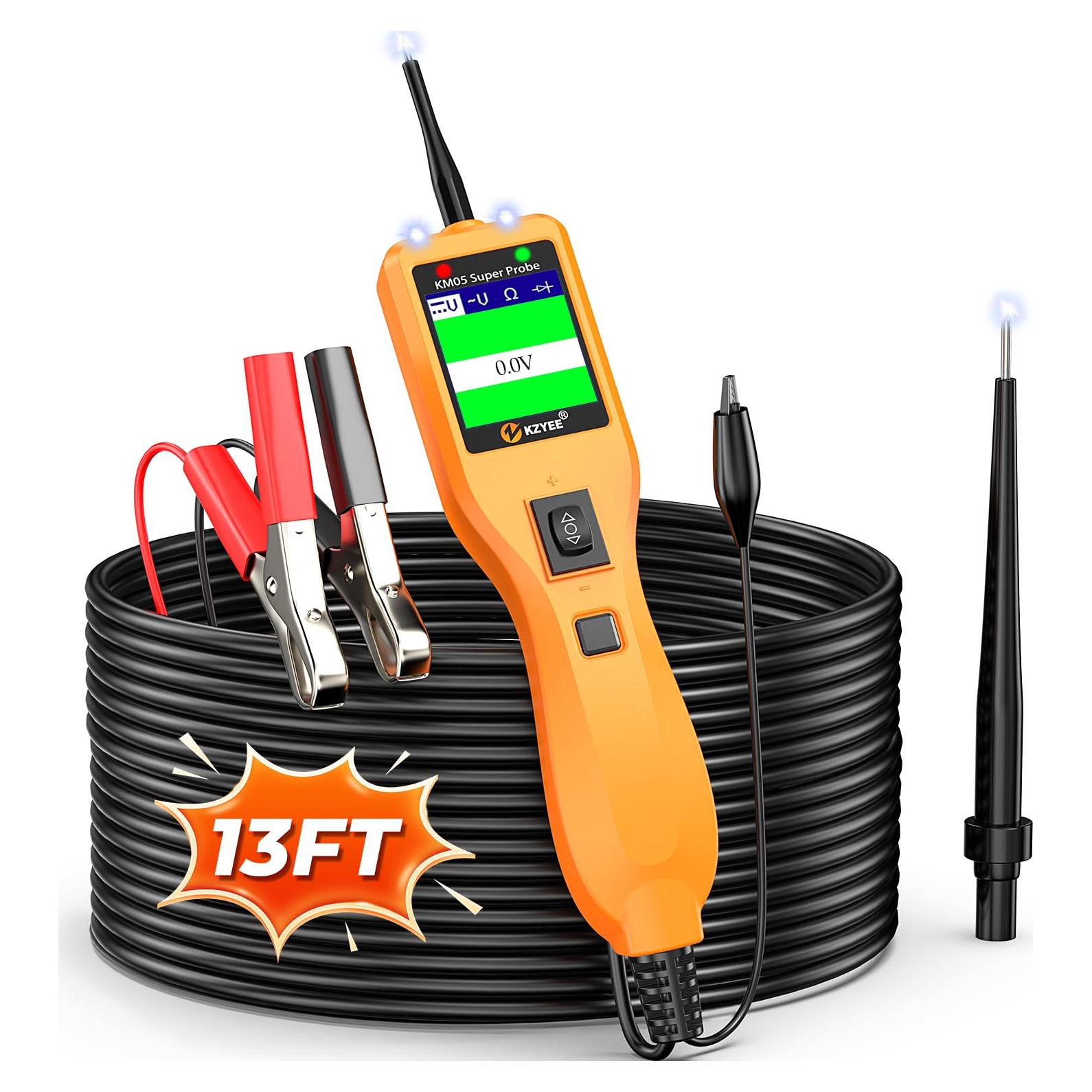 KZYEE KM05 Power Circuit Probe Tester – 12V/24V Automotive Electrical Tester for AC/DC Voltage, Continuity, Resistance, Diode, Relay Test, Component Activation & Shorts Detection, Current Probe Kit