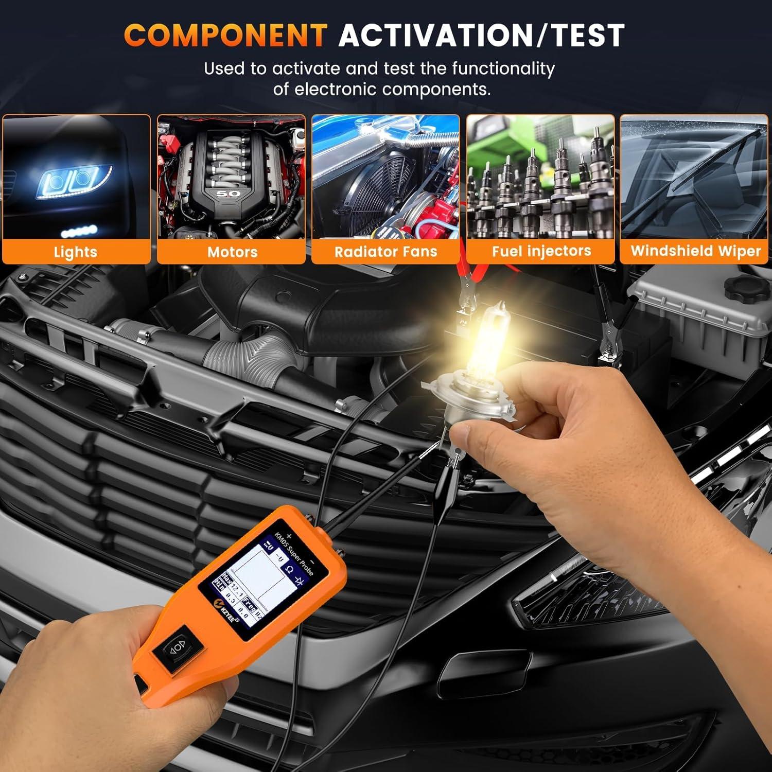 KZYEE KM05 Power Circuit Probe Tester – 12V/24V Automotive Electrical Tester for AC/DC Voltage, Continuity, Resistance, Diode, Relay Test, Component Activation & Shorts Detection, Current Probe Kit