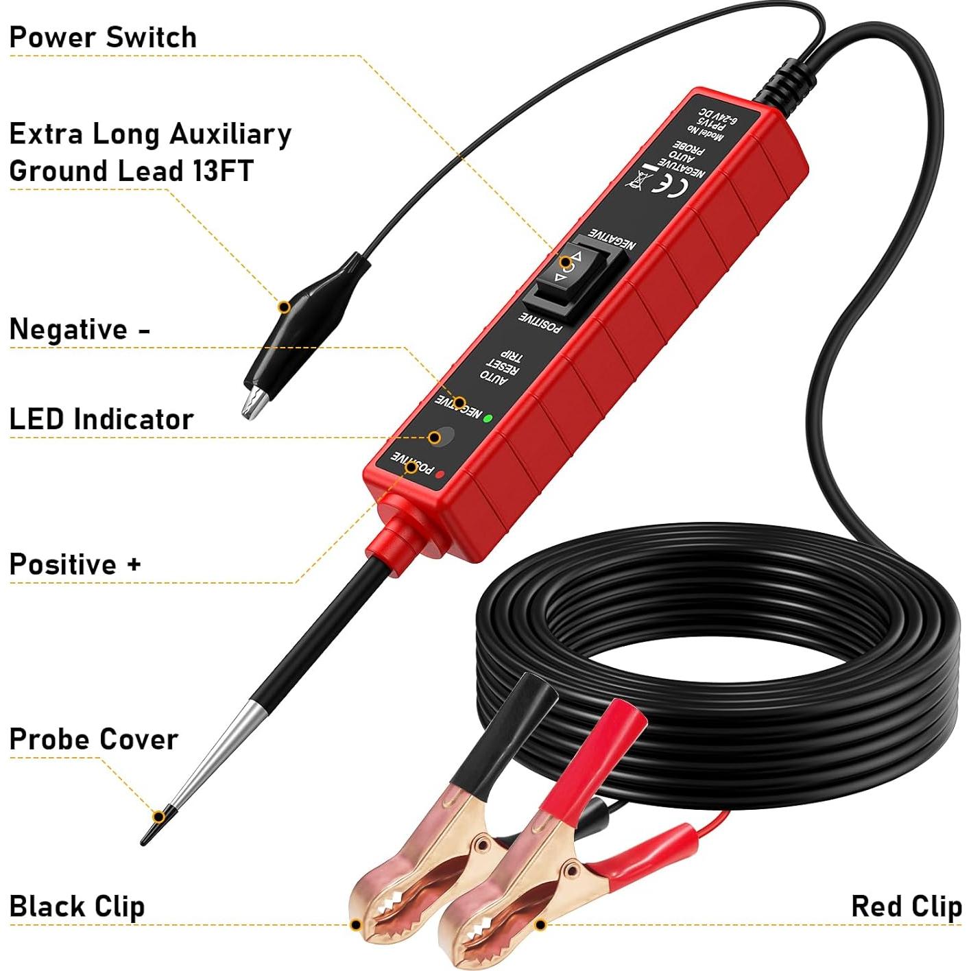 Probador de Circuito Automotriz GIVEYHOM CC0361 6-24V con Cables 4m