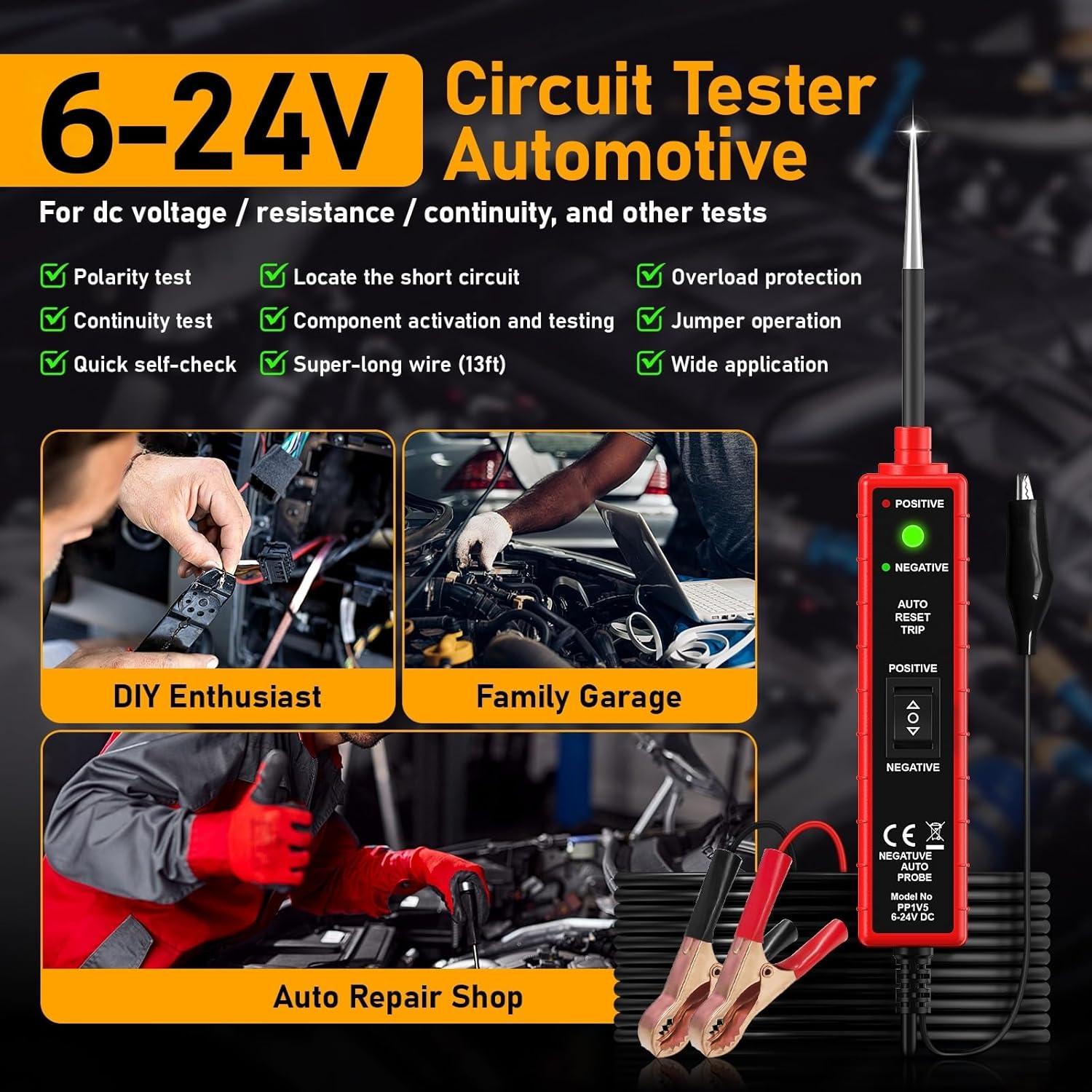 Probador de Circuito Automotriz GIVEYHOM CC0361 6-24V con Cables 4m