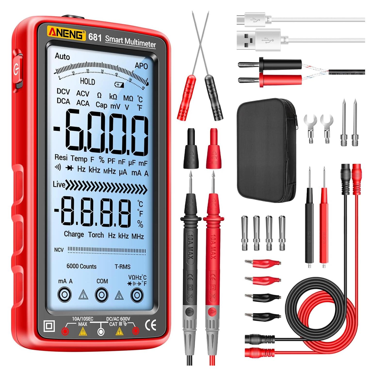 Multímetro Digital ANENG 681 TRMS 6000 Cuentas Recargable