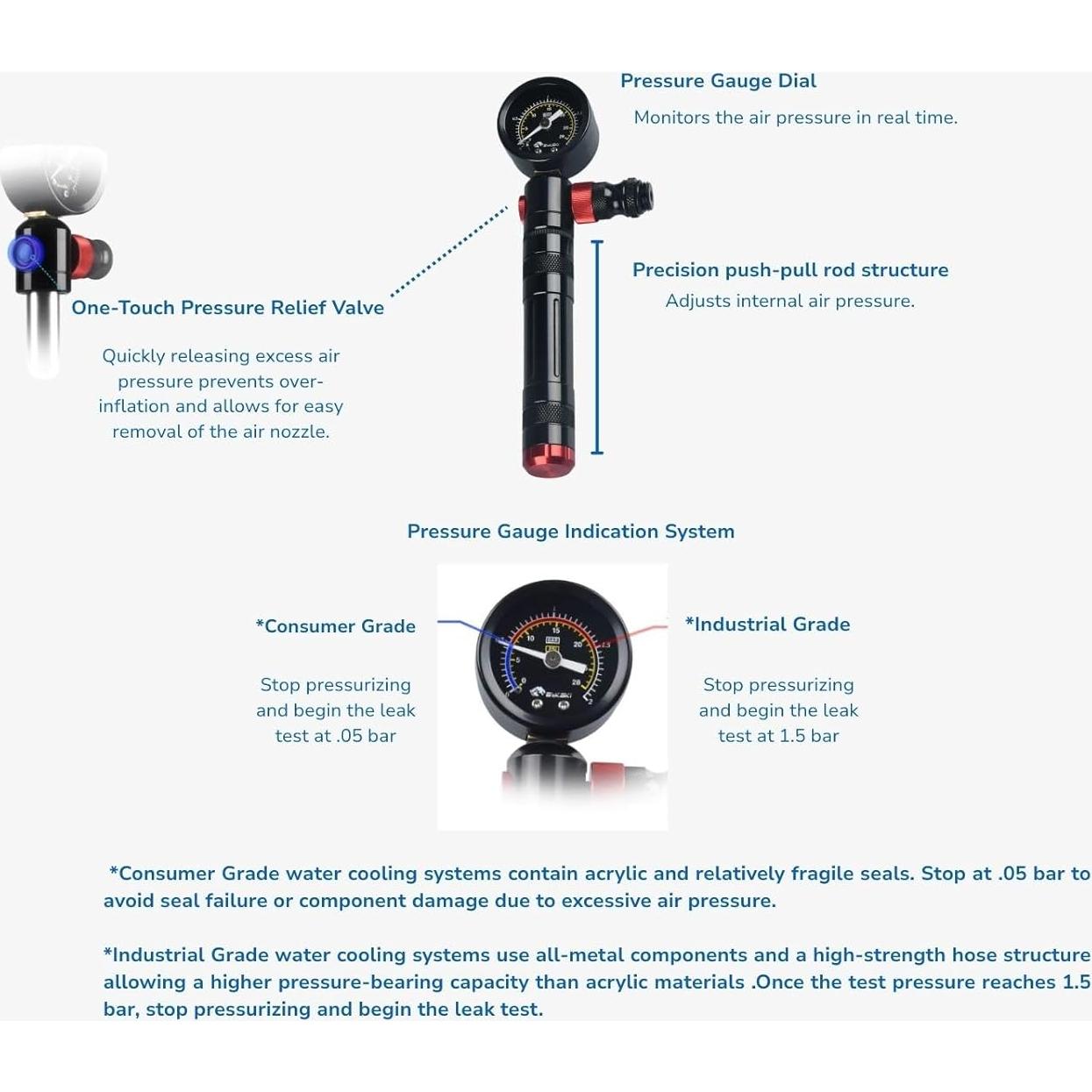Medidor de Presión de Aire Bykski V5 - Probador de Fugas 0.5-1.5 Bar