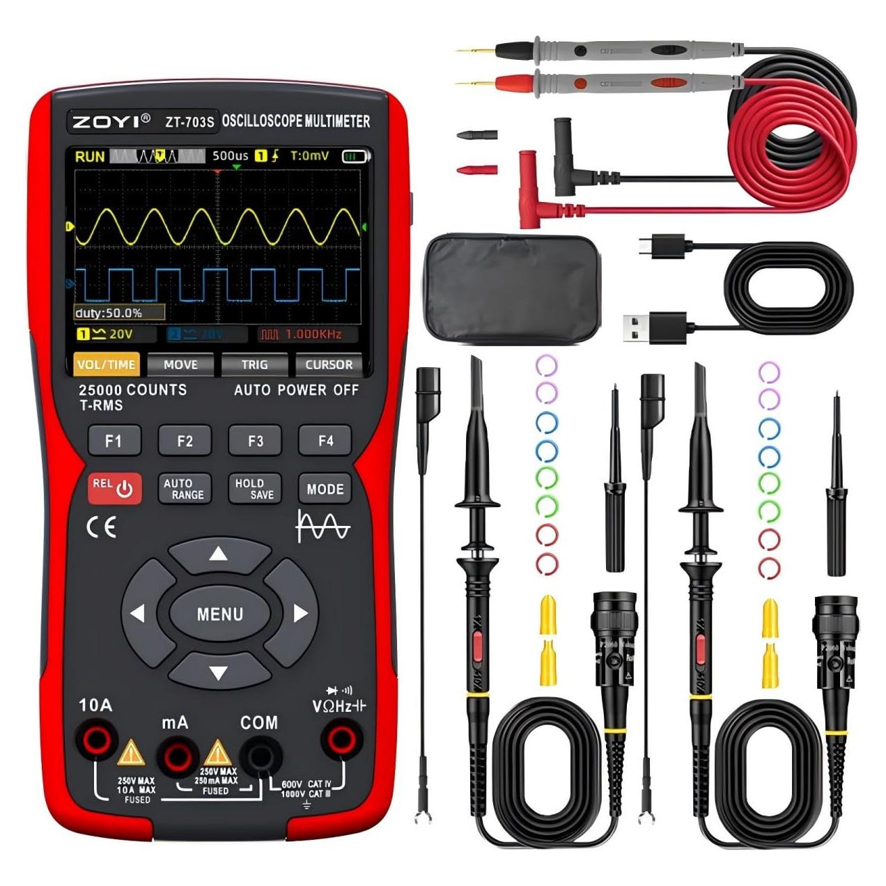 Osciloscopio ZOYI ZT-703 3 en 1 Doble Canal 50MHz Multímetro