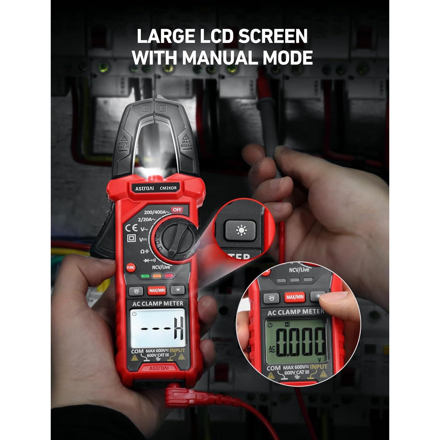 Medidor de Pinza Digital AstroAI 2000 Cuentas AC/DC Negro