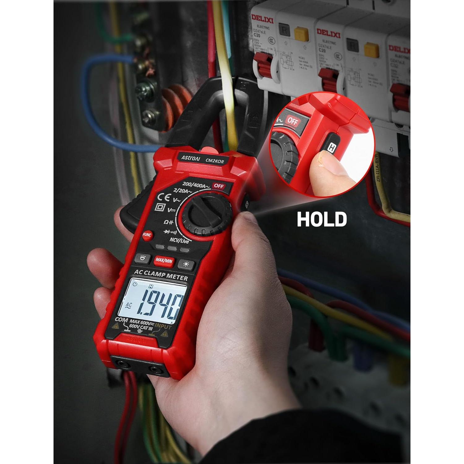 Medidor de Pinza Digital AstroAI 2000 Cuentas AC/DC Negro