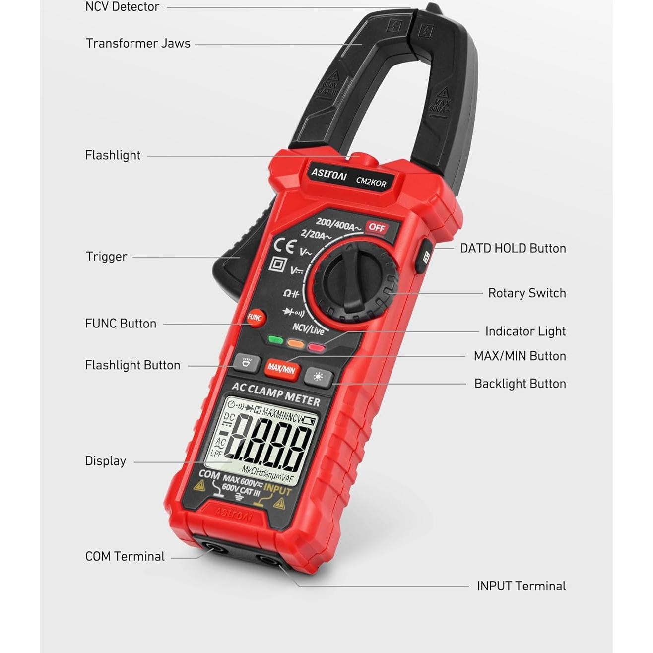 Medidor de Pinza Digital AstroAI 2000 Cuentas AC/DC Negro