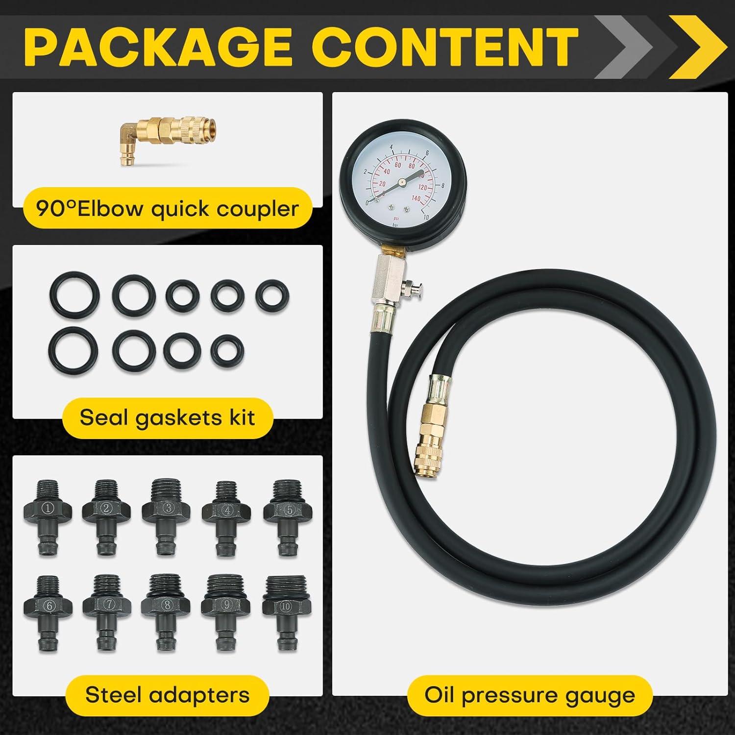 Kit Probador de Presión de Aceite Acymner 0-140 PSI 10 Adaptadores