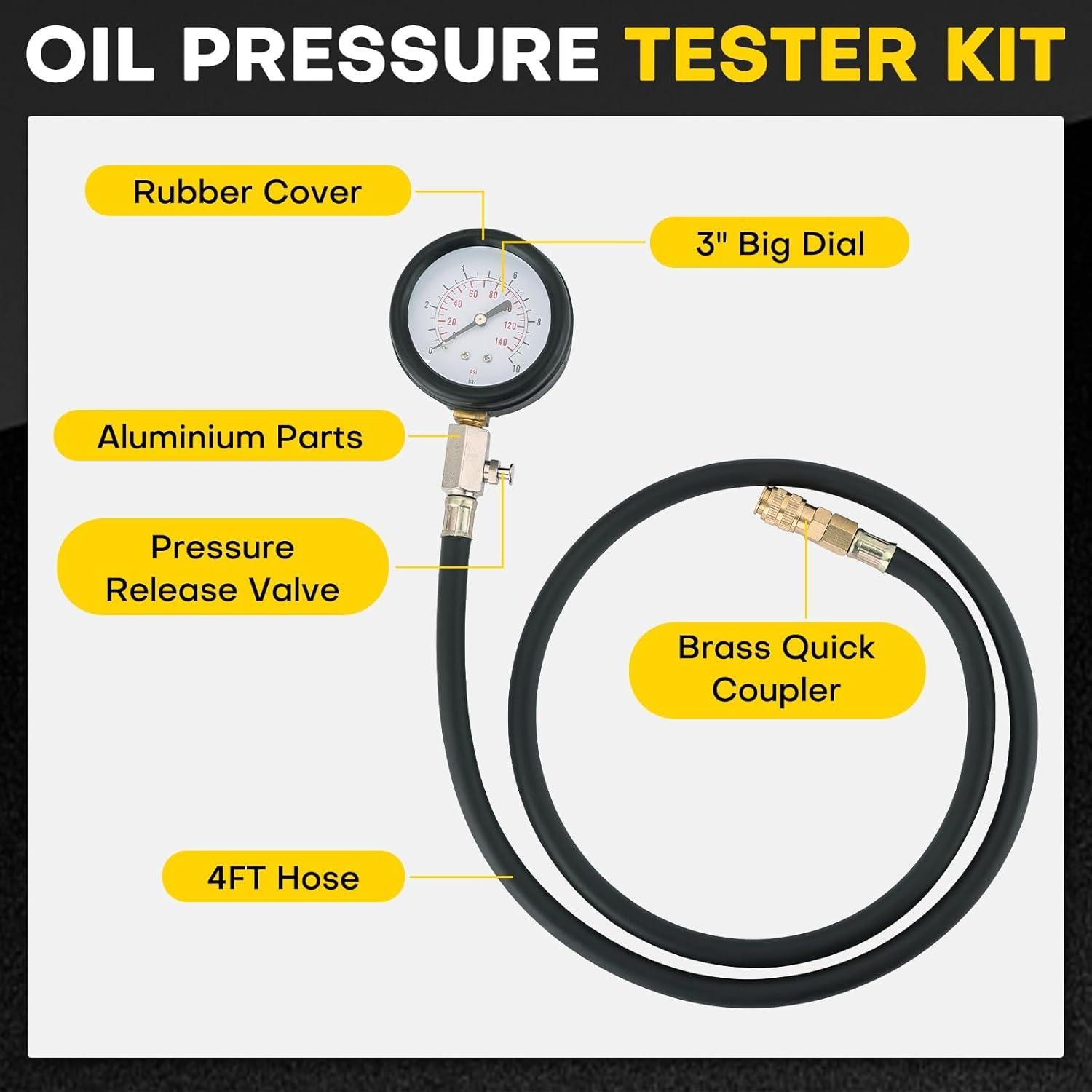 Kit Probador de Presión de Aceite Acymner 0-140 PSI 10 Adaptadores