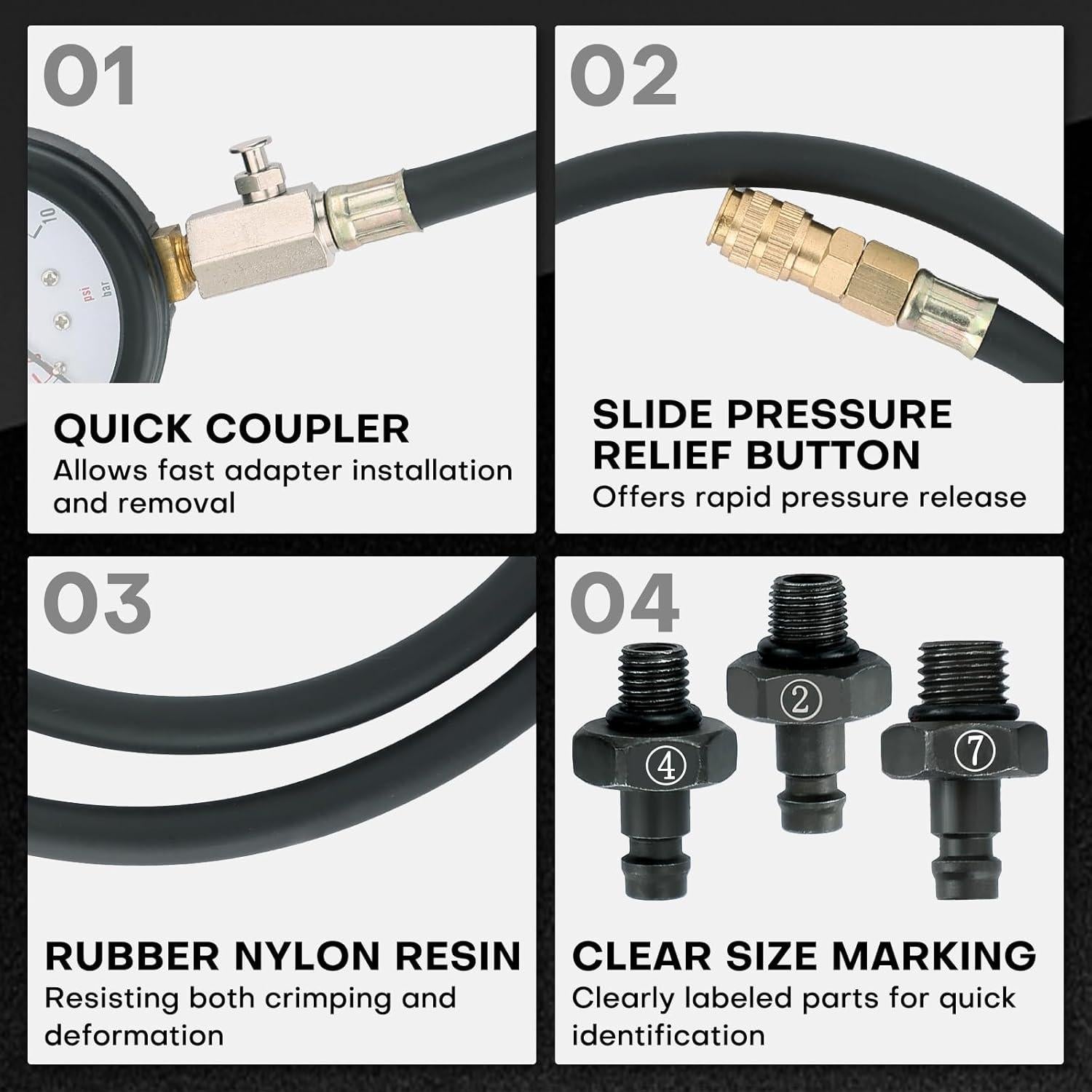 Kit Probador de Presión de Aceite Acymner 0-140 PSI 10 Adaptadores