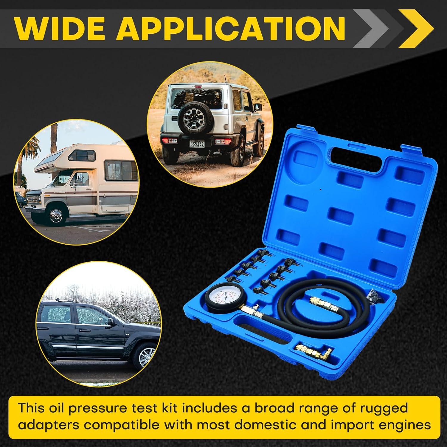 Kit Probador de Presión de Aceite Acymner 0-140 PSI 10 Adaptadores