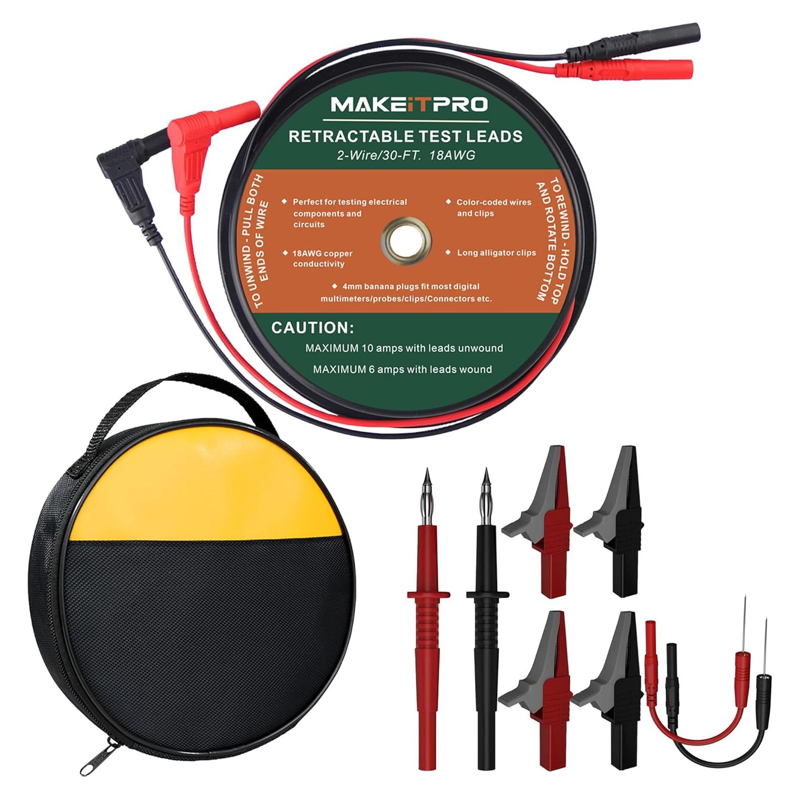 Cables de Prueba Retráctiles 2 Cables 18AWG 9m Kit Multímetro