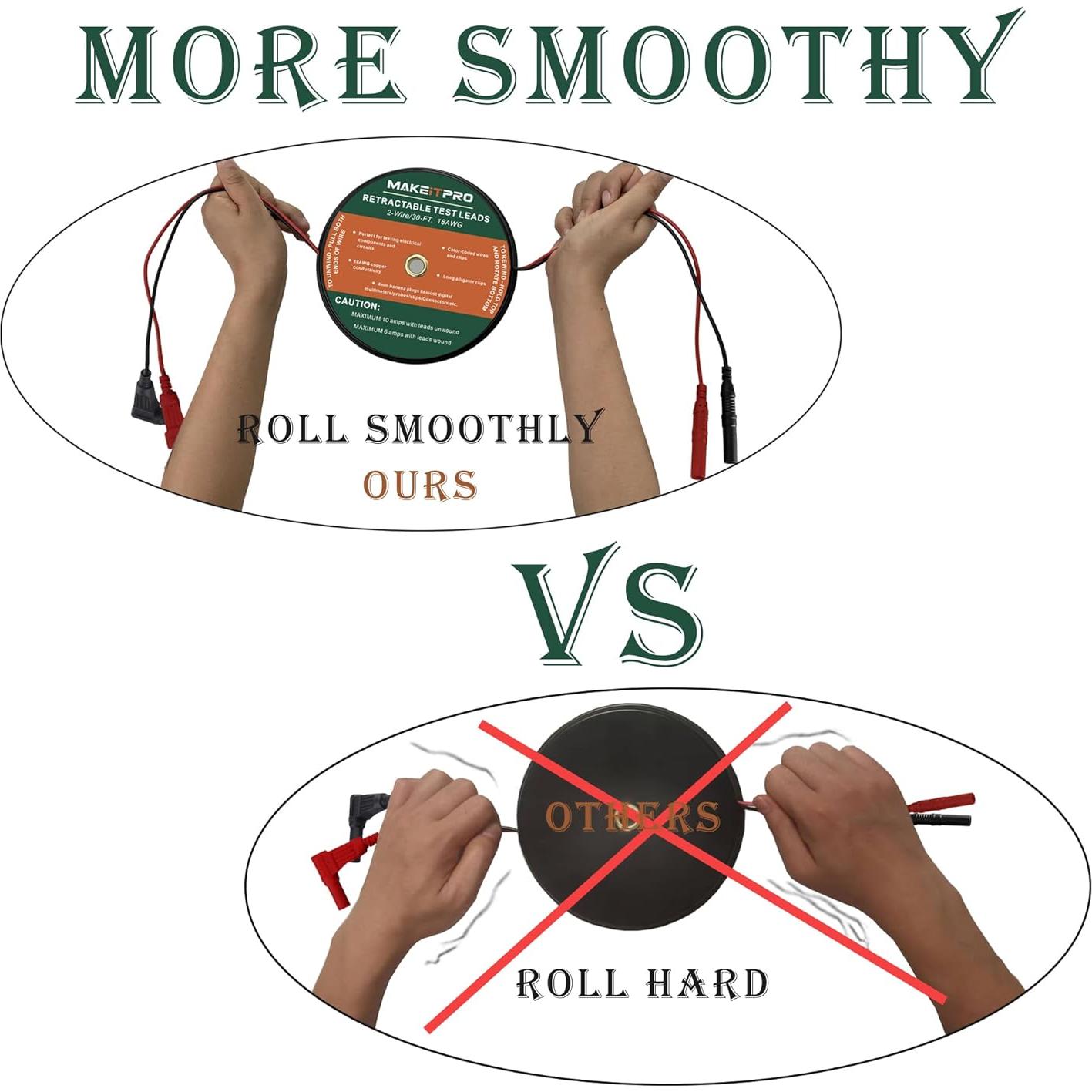 Cables de Prueba Retráctiles 2 Cables 18AWG 9m Kit Multímetro