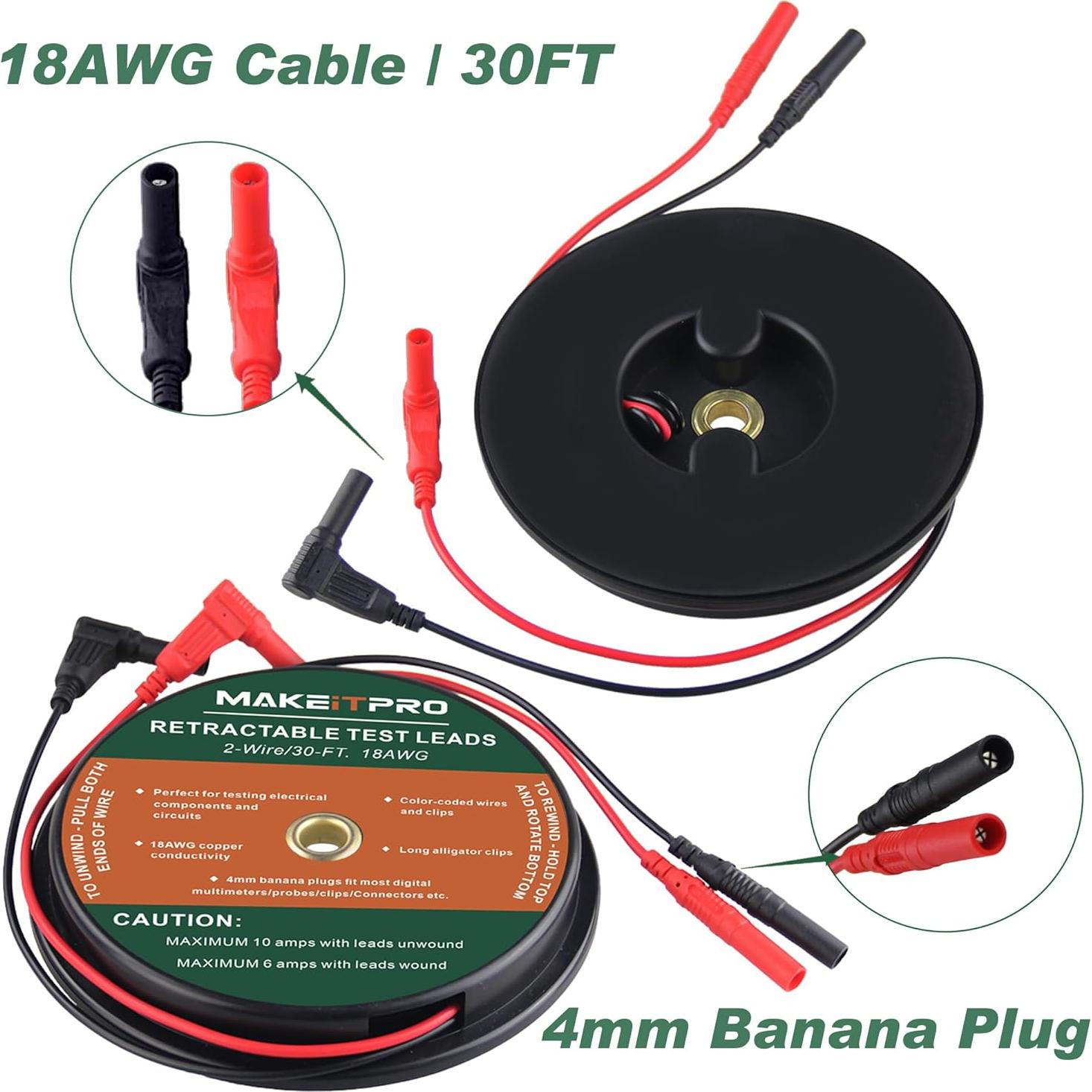 Cables de Prueba Retráctiles 2 Cables 18AWG 9m Kit Multímetro