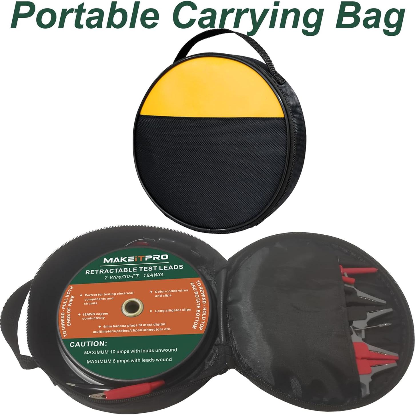 Cables de Prueba Retráctiles 2 Cables 18AWG 9m Kit Multímetro