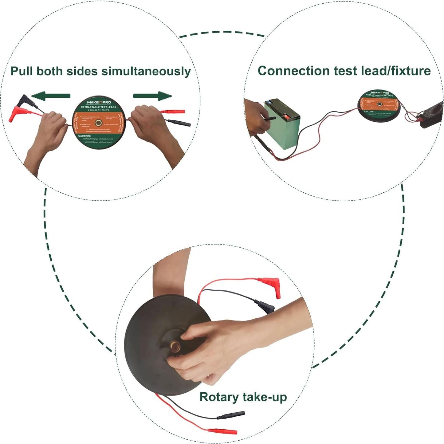 Cables de Prueba Retráctiles 2 Cables 18AWG 9m Kit Multímetro