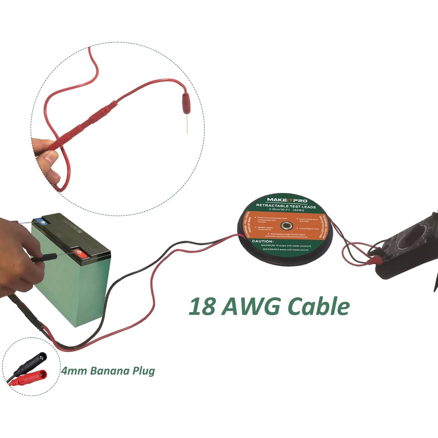 Cables de Prueba Retráctiles 2 Cables 18AWG 9m Kit Multímetro