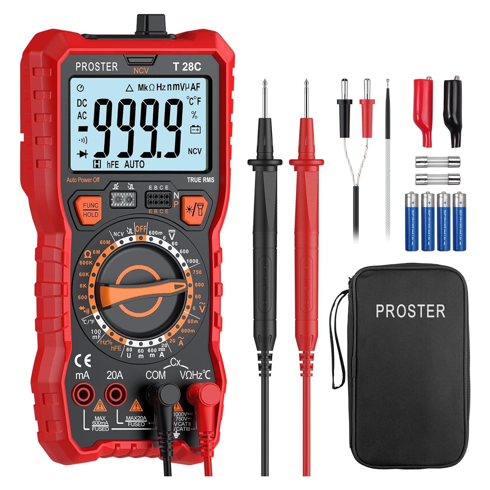 Multímetro Digital Proster T28C 6000 Cuentas TRMS - Voltímetro AC/DC