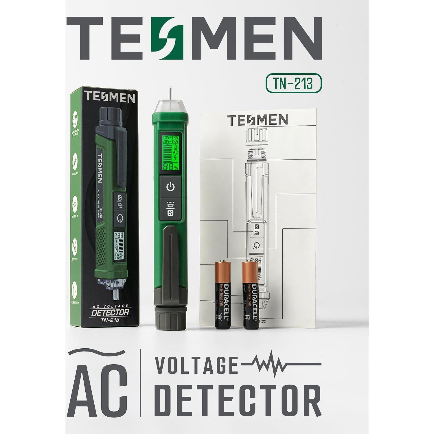 Probador de Voltaje TESMEN TN-213 Sin Contacto 12-1000V Verde