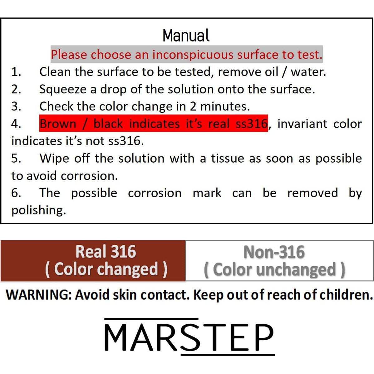Kit de Prueba Acero Inoxidable 316/304 MARSTEP 100 Tests