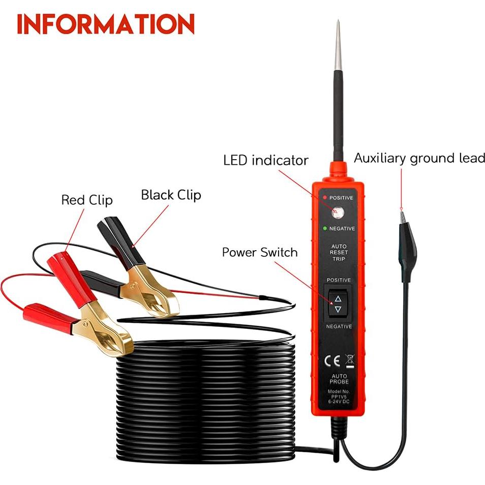 Probador de Circuito Automotriz Svzadipe Pbtc 6-24V DC 4.88m