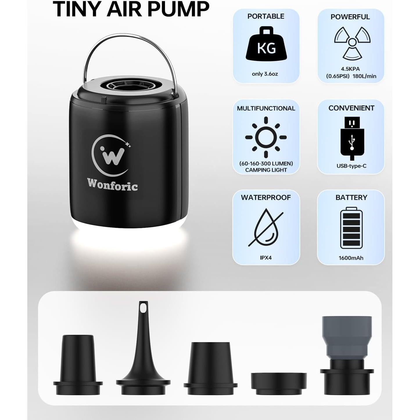 Mini Bomba de Aire Eléctrica Wonforic 4.5kPa Recargable