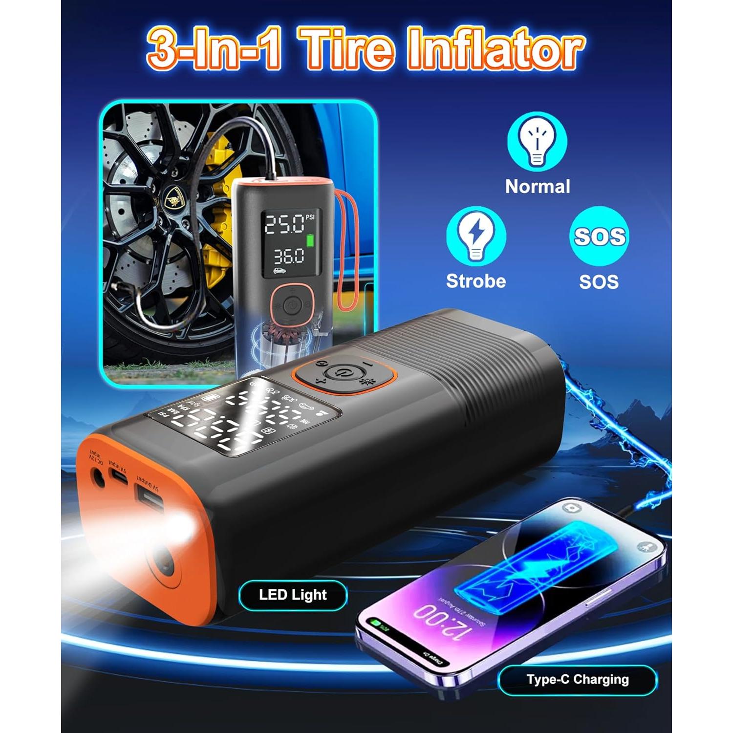 Inflador de Neumáticos Portátil iProda VP-18 160 PSI con LED