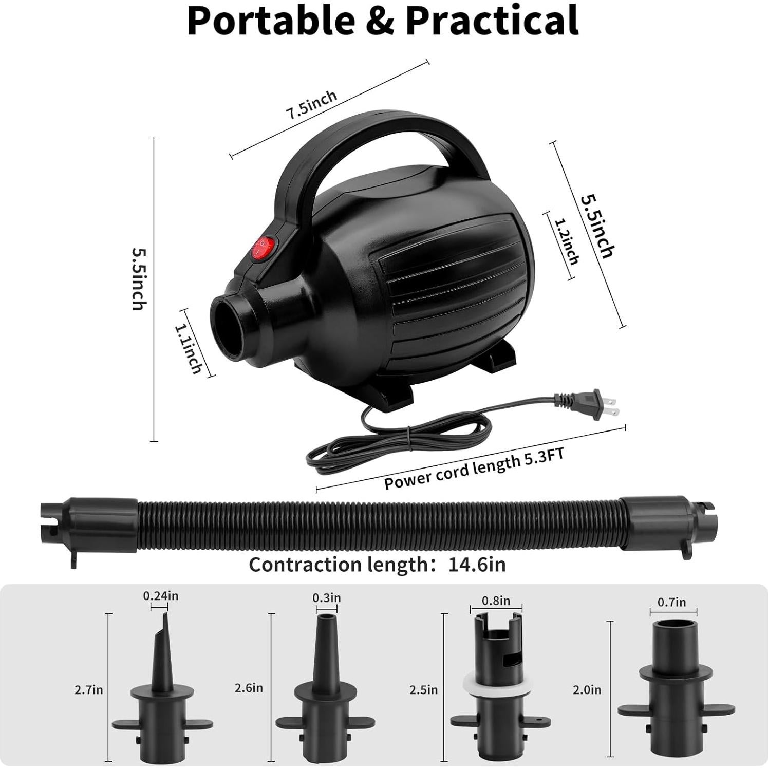 Bomba de Aire Eléctrica Wauffua 600W con 4 Boquillas