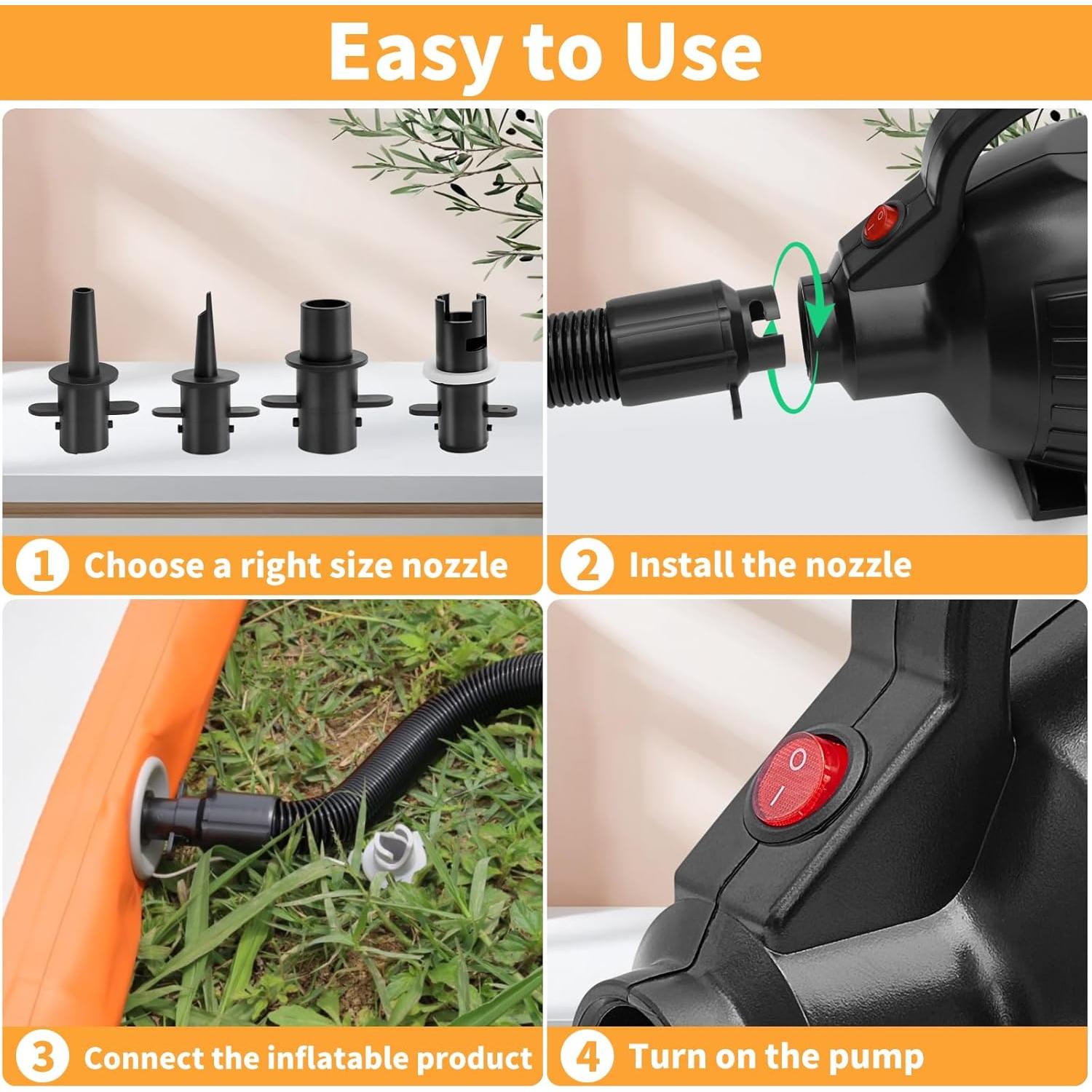 Bomba de Aire Eléctrica Wauffua 600W con 4 Boquillas