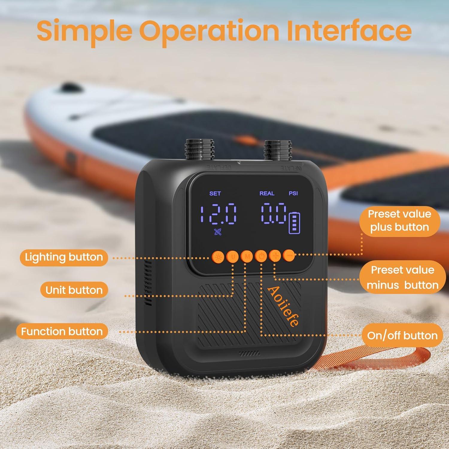 Bomba Eléctrica Portátil Aoiiefe DM71J2 para Paddle Board 20 PSI