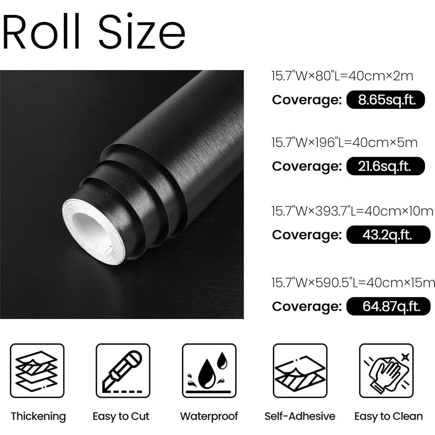 Papel Tapiz Autoadhesivo Negro LXCREAT 40cm x 10m Impermeable