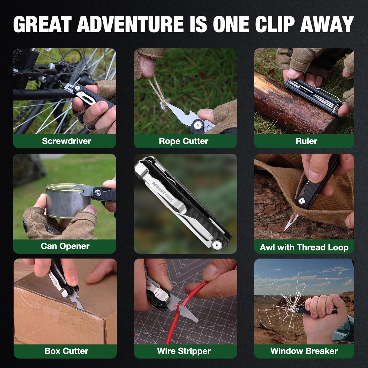 Cuchillo Multiherramienta Mossy Oak 12 en 1 con Mango G10